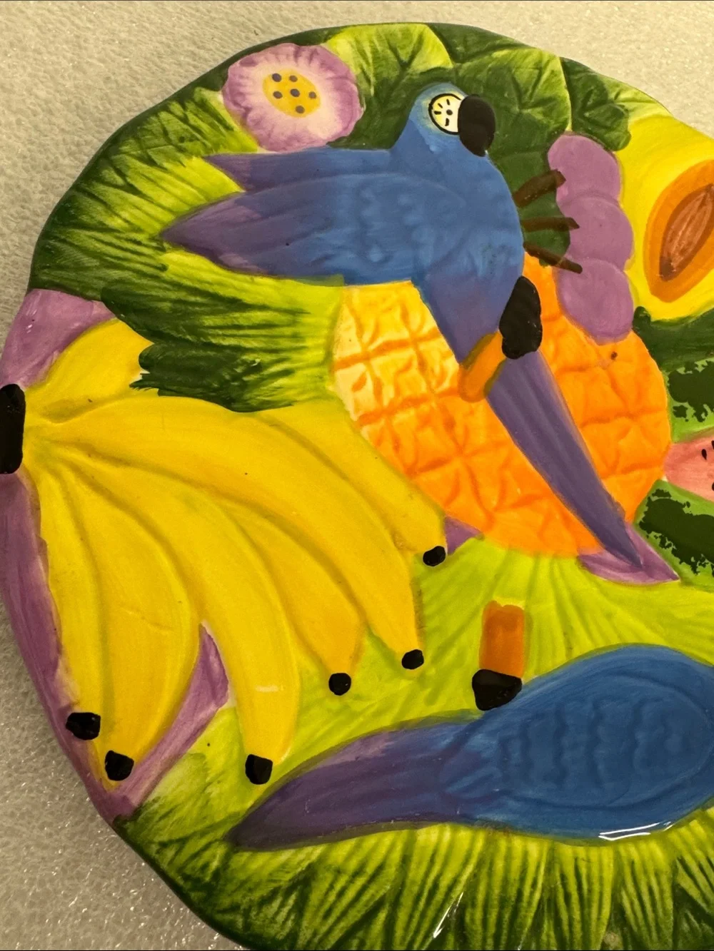 Decorative Blue Parrot Ceramic Bird Plaque - Handpainted Tropical Wall Art/tray